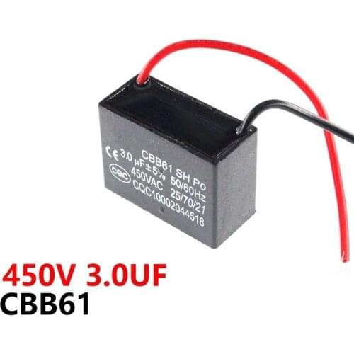 CBB61 450VAC 3UF fan starting capacitor lead length 10cm with line capacitance