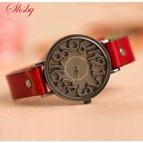 Shsby New Vintage Digital Hollow Genuine Cow Leather Strap Watches Women Dress Watches Female Quartz Watch Student Leisure Watch