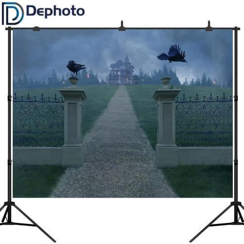 Dephoto Photography Background Crow Castle Halloween Theme Horror Night Photobooth Backdrop Professional Photo Studio props