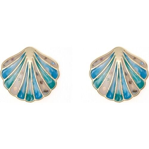 Jaeeyin 2021 New Arrivals Fashion Jewelry Blue Ocean Enamel Shell Stud Earrings Gold Color Jewelry Gift For Girls Children