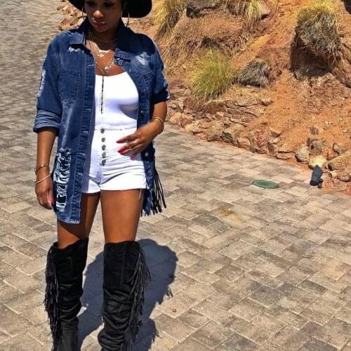 Jeans Jacket For Women 2021 Sexy Ripped Oversized Denim Jacket Gothic Winter Fashion Long Sleeve Denim Jacket Casual Loose Coats