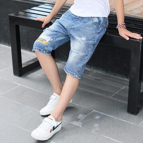 Big Boy Denim Hole Pants Boys pirate Capri jeans children summer clothing trousers 4-14T