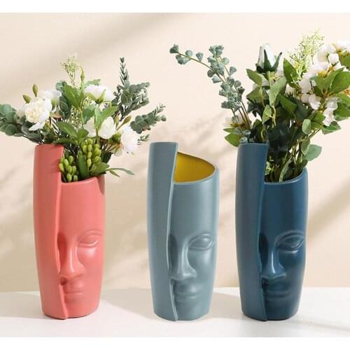 European Creative Fase Vase Decoration Plastic Imitation Glaze Vase Anti-ceramic Face Vase Home Decor Living Room Plastic Vase