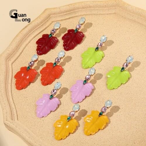 GuanLong Vintage Exaggerated Big Dangle Earrings For Women Girls Fashion Leaf Crystal Drop Earings Long Earing Resin Jewelry