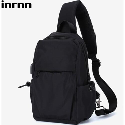 Inrnn Men Waterproof Shoulder Bag Fashion Crossbody Bags for Teenager USB Charging Messenger Chest Bag Short Trip Male Sling Bag