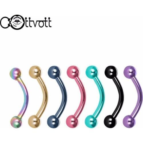 7pcs/lot Ball Head Curved Barbells Anodized Titanium Plating Banana Shape Eyebrow Piercing Body Jewelry for Men Women MD005