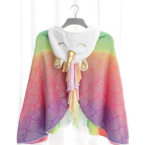 Croal fleece shining rainbow unicorn kids hooded Cardigan Girls outside cape scale grain cloak sparkling girl costumes wearings