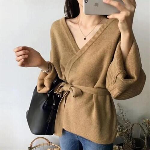 Women Cardigan Spring Autumn Solid Simple Loose Knitted Jacket Casual Sashes Cardigan Femme Basic Cardigan Plus Size Red Black
