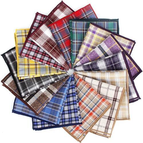 Plaid Colorful Cotton Handkerchiefs Woven Printing Check Pocket Square Mens Casual Streak Square Pockets Handkerchief Towels