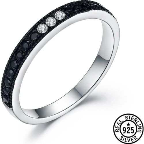 Dyson 925 Sterling Silver Rings Bridal Black Gold Plated Black and Clear Zircon Simple Band Rings For Women Anniversary Jewelry