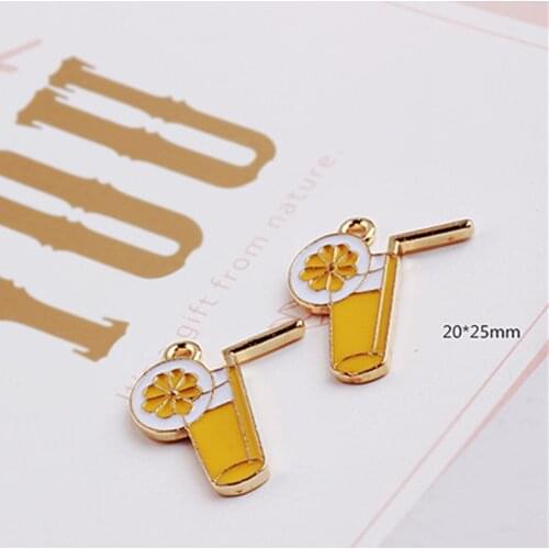 MRHUANG 10pcs/Pack Orange/lemon Drink enamel Charms floating Pendant For DIY Bracelet Jewelry Finding hand made