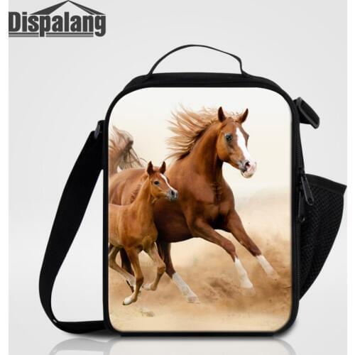 Dispalang Horse Animal Print Cooler Lunch Bags Kids Portable Insulated Lunch Box Students Thermal Bag Children Picnic Food Bag