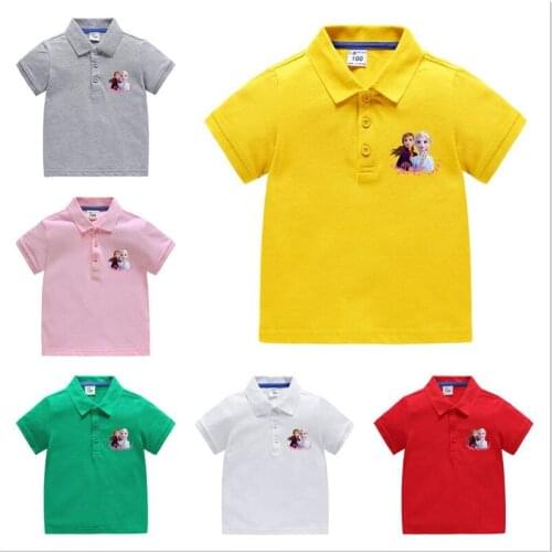 Disney Summer Kids Clothes Frozen Elsa Anna Princess Short Sleeve Shirt Casual School Polo Shirts Little Girls Costume