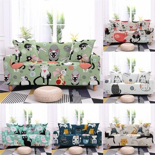 1/2/3/4 Seaters Cute Cartoons Cat Sofa Covers For Living Room Home Sofa Couch Stretchable Protective Cover Slipcover