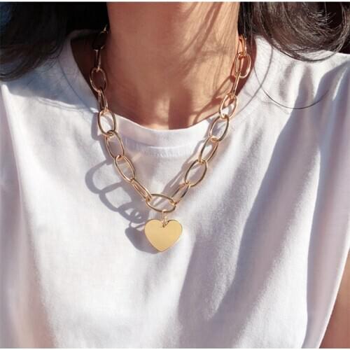 Trend personality ins senior European and American wind metal feeling hip-hop heart-shaped pendant necklace