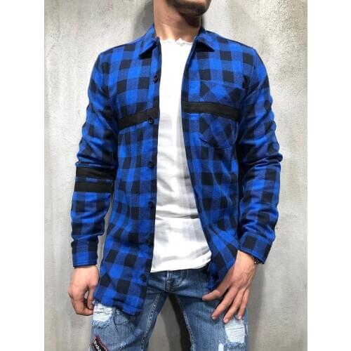 Shirt mens all cotton fashion burr casual Plaid button placket shirt