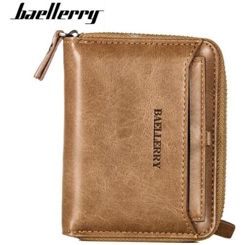 New Vintage Men PU Leather Zipper Wallets Fashion Famous Brand Male Purse Coin Pouch Multi-functional Cards Holder Short Wallet