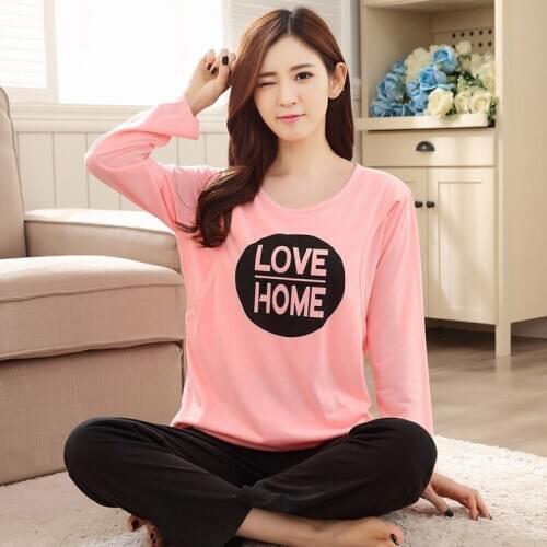 Maternity Nursing Set 2020 Pajamas Cartoon Nightgown Cotton Long Sleeve Tops&pants spring Feeding Suit Women Pajamas