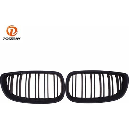 POSSBAY 2Pcs Front Grilles Matte Black Double Line Kindly Grille Car Styling for BMW 3-Series E92 Coupe 2006-2010 Pre-facelift