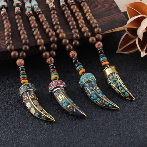 Manufacturers ethnic Nepal ox horn Nature stone jewelry Chians Buddha bead copper necklace accessories women wholesale