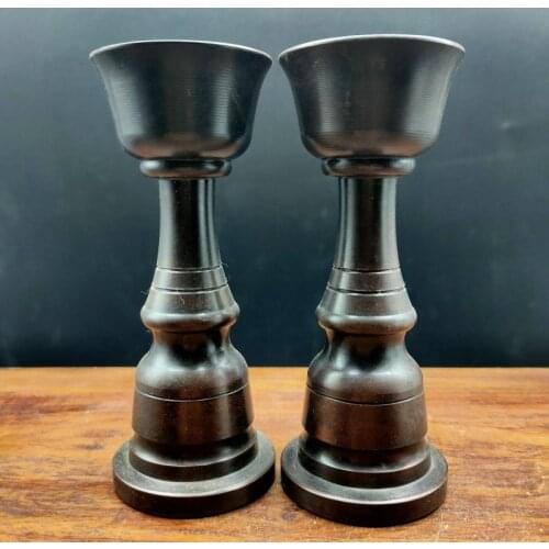 Retro Red copper oil lamp high foot bronze Candlestick oil lamp Buddhist supplies Candle Holders Religious Activities a pair