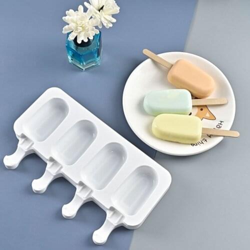 4 Cell Big Size Silicone Ice Cream Mold Popsicle Molds DIY Homemade Dessert Freezer Fruit Juice Ice Pop Maker Mould With Sticks