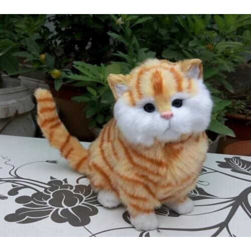 Cute simulation yellow stripe cat toy polyethylene & furs sitting cat model gift about 15x9x16cm 1196