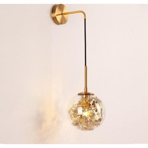 Modern Creative Gold Leaf Glass Ball Wall Light Lighting for Bedside Bedroom Living Room Entrance Porch Aisle Indoor Decor Lamp