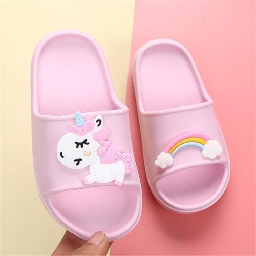 Suihyung Kids Summer Shoes Home Bathroom Slippers Cute Rainbow Unicorn Slippers For Boy Girls Soft Non-slip Children Beach Shoes