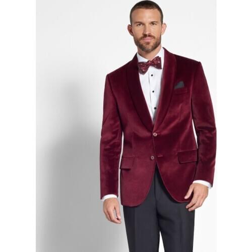 Burgundy Velvet Formal Mens Coat Suits Plus Size Two Button Groom Best Man Coat Business Wedding Blazer Only One Jacket