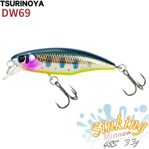 TSURINOYA Sinking Minnow Fishing Lure DW69 48SS 48mm 3.3g Mini Minnow Hard Bait Fishing Wobblers Jerkbait Bass Trout Lures