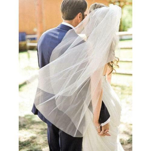 White Ivory Voile Mariage Fingertip Length One Layer Wedding Bridal Veils Cut Edge with Comb Wedding Accessories Veu de Noiva