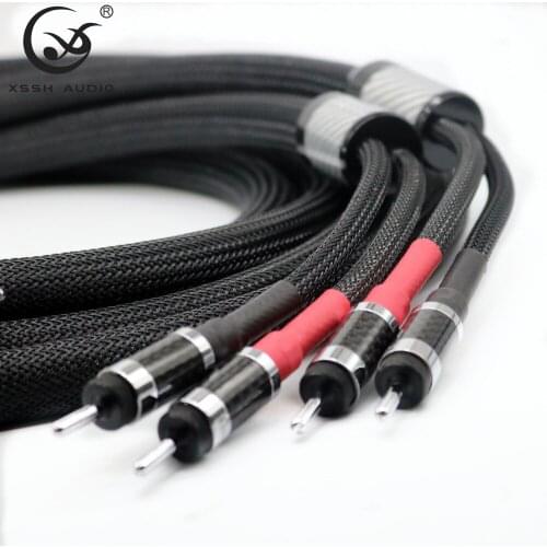 XSSH audio TRANSPARENT TYPE CL2 Carbon Fiber Banana to Banana Plug 6 core OCC Pure Copper OFC 18mm Speaker Cable Cord Wire