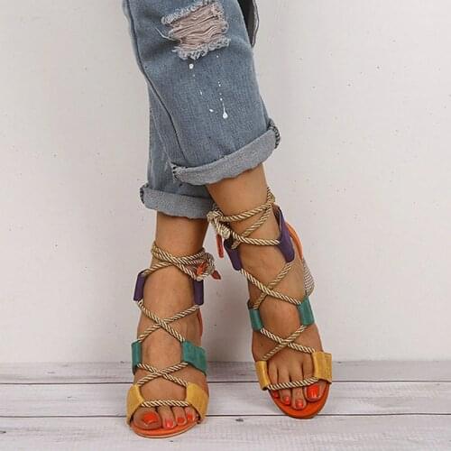 Large size sandals open toe womens lace-up Roman style 2021 verão novo estilo sandálias de salto médio das mulheres