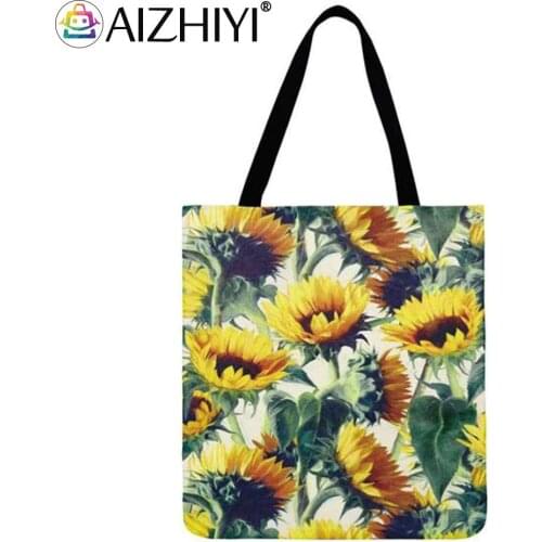Sunflower Printed Shoulder Shopping Bag Casual Ladies Large Capacity Tote Handbags