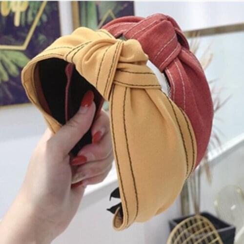 Women Solid Denim Hairband Knot Not Slip Korean New Hair Accessories Wide Headband Adults Outdoor Headwear Top Bow Head Band