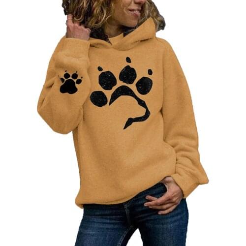 Female Long Sleeve Jumper Casual Dog Paw Woman Hoodies Autumn Winter Woman Sweatshirt Fleece Hooded Hoodies