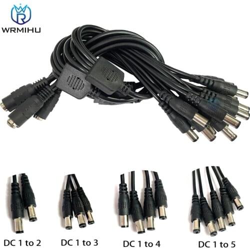 1Pcs 5.5mm*2.1mm CCTV Security Camera 1 DC Female To 2/3/4/5 Male Plug DC Power Connector Cable Splitter Cable For LED Strip
