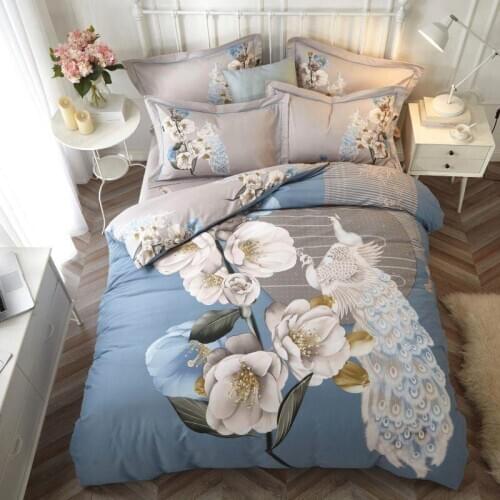 100% Cotton Sanding Printed Flower Bedding Set Wedding Bed Sheet set Duvet Cover Pillowcase Queen King 4pcs rose lily peacock