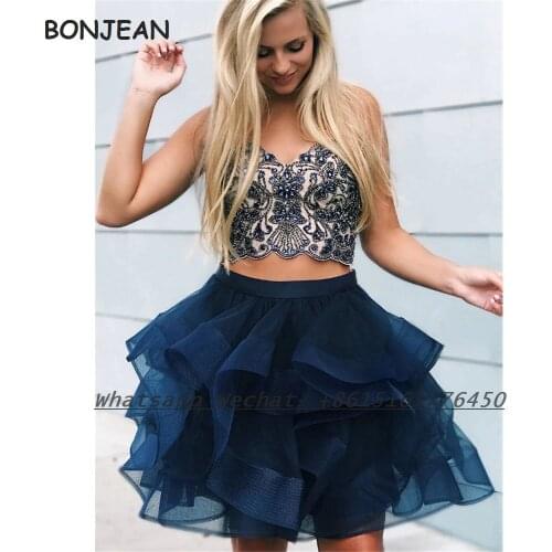 2021 Short Evening Dress Beads Sexy Navy Knee Length Lace Up Elegant Plus Size MIni Evening Prom Party Gowns