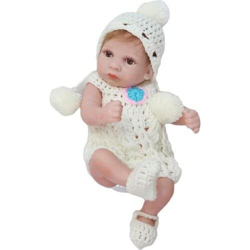 Y55B 26cm Mini Lifelike Girl Doll Brown Eyes White Pajamas Vinyl Silicone Toddler