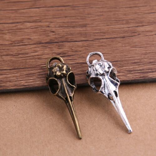 4PCS 12*41mm Metal Alloy Two Color 3D Skull Birdhead Charms Pendants for Jewelry Making DIY Handmade Craft