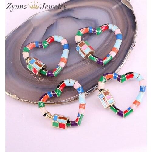 5PCS, 24*24MM, Heart Shaped Lock Carabiner Multi-color Enamel Clasp Jewelry Findings