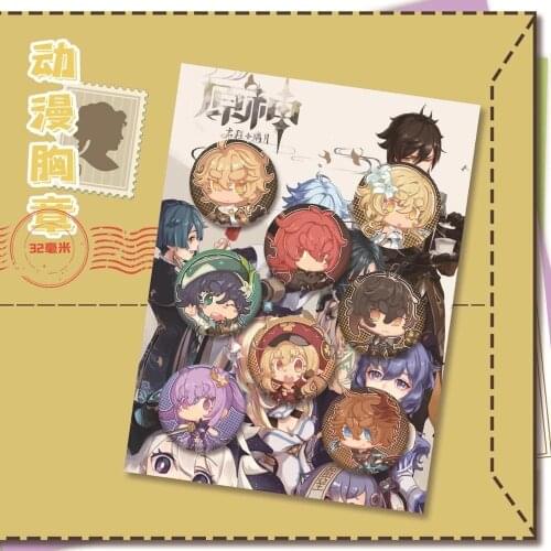 8/Set Anime Metal Badge Genshin Impact Cosplay Props LoveLive! Brooch FGO Demon Slayer 32mm Accessories Kids Toy Gift 5 Style
