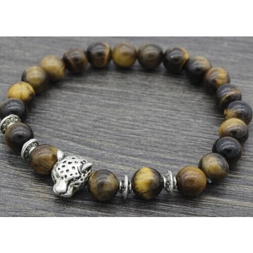 8mm ohj4 silver gold copper lion Bracelet elastic yellow Tigereye Buddha Yoga Charm nature stone bead Bangles women gift