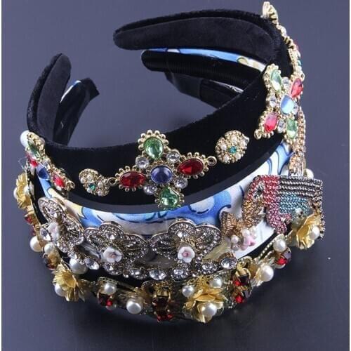 Baroque Luxury Handmade Baroque Colorful Crystal Padded Headbands Rhinestones Hairbands For Women Wedding Hair Accessories 953