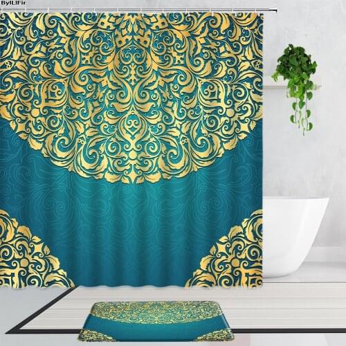Bohemian Floral Bathroom Shower Curtains Mandala Ethnic Style Home Decor Background Bathtub Set Curtain Non-Slip Bath Mat Carpet