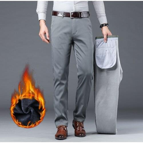 6 Colors Brand Winter Plus Velvet Mens Pants Cotton Warm Fleece Casual Trousers Man Long Straight High Quality Pant Suit 40