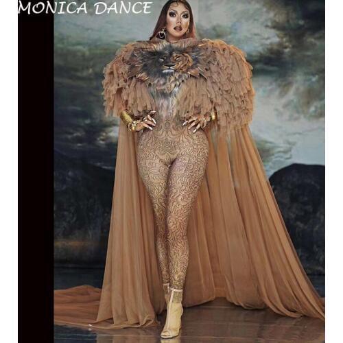 Women Sexy Tiger Pattern Jumpsuit Women Singer Sexy Stage Outfit Bar DS Dance Cosplay Bodysuit Costume Prom Model Show Jumpsuit
