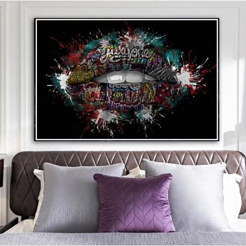 Graffiti Art Sexy Lip Oil Painting on Canvas Wall Art Posters and Prints Wall Pictures for Living Room Home Wall Cuadros Decor
